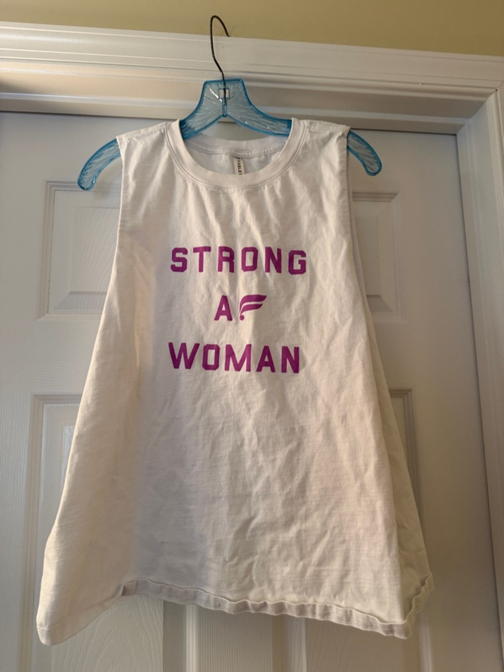 Fabletics White Tank Top with Pink 'STRONG AF WOMAN' Graphic